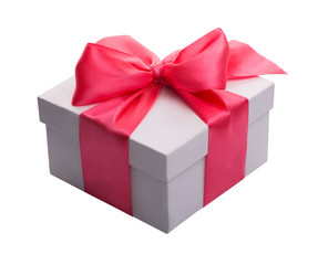 white box and red bow ribbon isolated