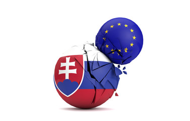 Slovakia and European Union political balls smash together. 3D Render