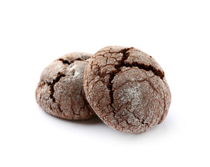 Chocolate cookies on white background