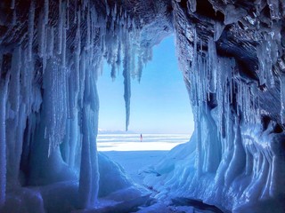 Beautiful view from the cave. Lake Baikal