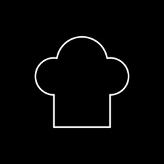 Flat line monochrome chef hat sign for web sites and apps. Minimal simple black and white chef hat sign. Isolated vector white chef hat sign on black background.