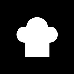 Flat monochrome chef hat symbol for web sites and apps. Minimal simple black and white chef hat symbol. Isolated vector white chef hat symbol on black background.
