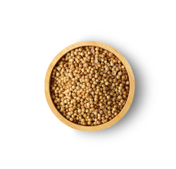 Dried coriander seeds  on white background.top view