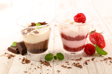 berry fruit mousse and chocolate cream