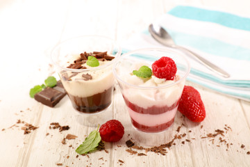 berry fruit mousse and chocolate cream