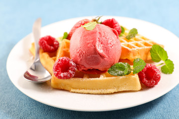 waffles with ice cream and berries fruits