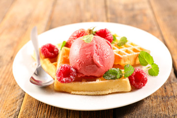 waffles with ice cream and berries fruits