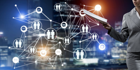Concept of modern business networking that connect and cooperate people