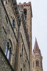 Bell tower of Badia Fiorentina and Bargello palace, Florence, Italy