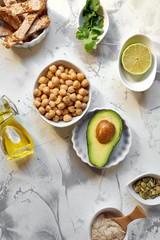 Avocado Hummus, recipe ingredients. Dish based on chickpeas and avocado.