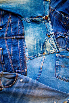  background of dark blue jeans with stitching, copy space