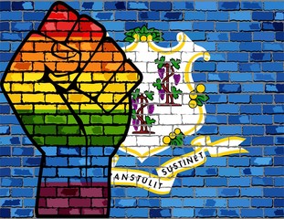LGBT Protest Fist on a Connecticut Brick Wall Flag - Illustration,  Brick Wall Connecticut and Gay flags