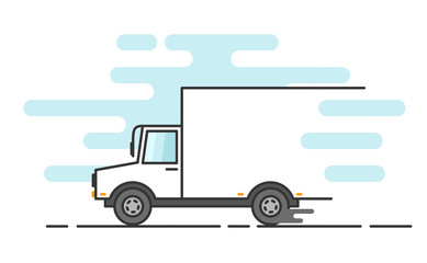 white truck on the road, flat design, moving service