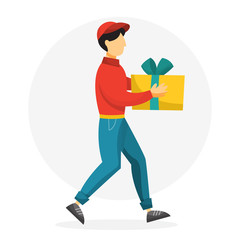 Delivery man. Courier in red and blue uniform