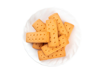 A photo of Scottish shortbread butter cookies, isolated on a white background with a clipping path