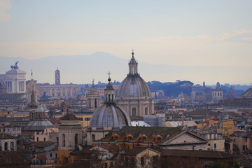 Panorama of the old town from the roof of the angel castle, Rome, Italy