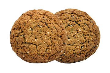 two oat cookies isolated on white background