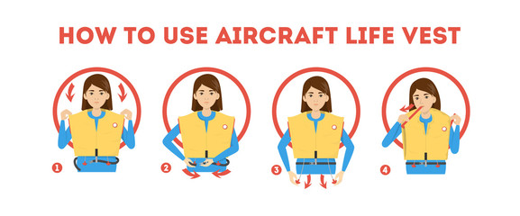 How to use airplane life jacket instruction. Demonstration