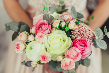 Wedding bouquet of fresh beautiful flowers. Plants in blossom
