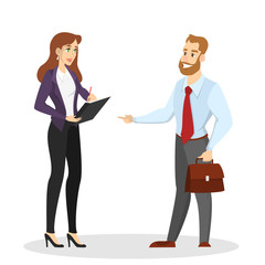 Obraz premium Two business person stand and talk. Businessman