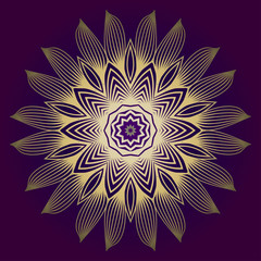 Hand Drawn Background With Mandala. Vector Decorative Elements. Arabic, Indian, Ottoman Motifs. Purple gold color