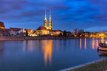 Cathedral Island at night in Wroclaw, Poland