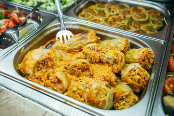 stuffed cabbage, meat with rice and onions, wrapped in a cabbage leaf.