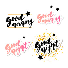 Good Morning Good Night lettering text vector illustration calligraphy slogan