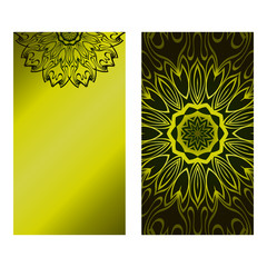 Design Vintage Cards With Floral Mandala Pattern And Ornaments. Vector Template. Islam, Arabic, Indian, Mexican Ottoman Motifs. Hand Drawn Background. Green olive gradient color