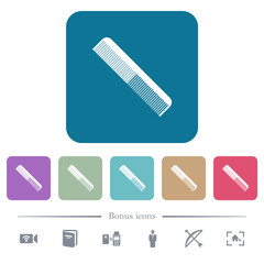 Simple comb flat icons on color rounded square backgrounds