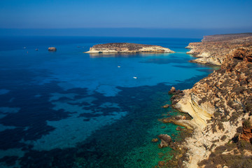 View of the Rabbits Beach or Conigli island, Lampedusa - obrazy, fototapety, plakaty