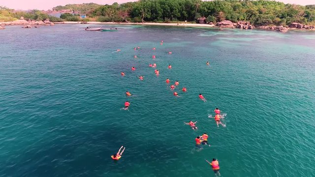 Wonderful aerial view for beautiful island with white sand and crystal clear water in Phu Quoc ,Vietnam travel concept