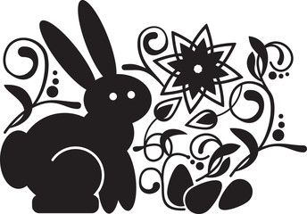 Black and white frame with easter bunny silhouette