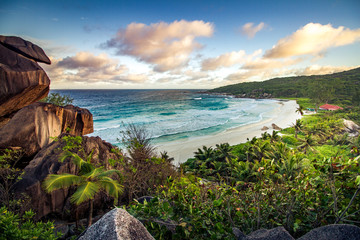 Amazing view at Grande Anse beach located on La Digue Island, Seychelles