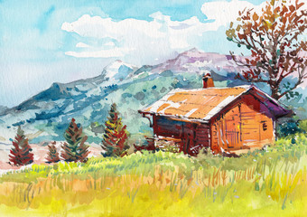 countryside cottage watercolor painting