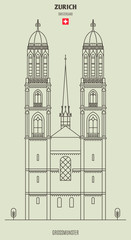 Fototapeta na wymiar Grossmunster church in Zurich, Switzerland. Landmark icon
