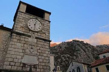 Fototapeta na wymiar Clock tower, Square of Arms at Kotor Old Town, Montenegro