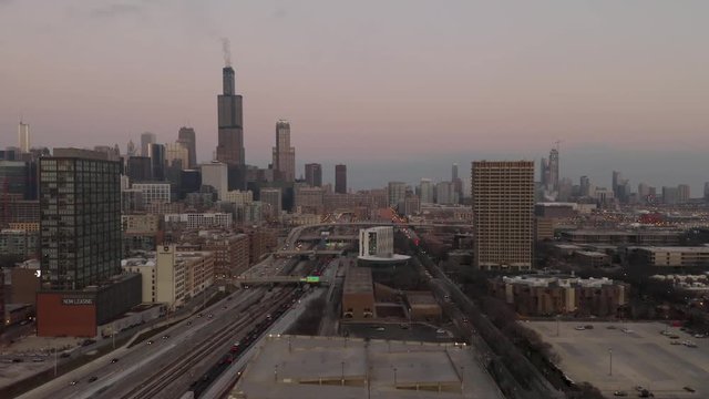 Beautiful Aerial Sunset over Chicago, Illinois - 4k