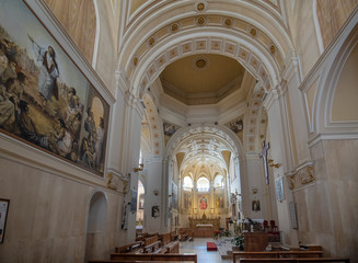 Alberobello, Puglia, Italy - Inside interior and chapel of the cathedral Basilica of Saints Cosmas and Damian (Parrocchia Santuario Basilica S.S. Cosma E Damiano). Church in trulli town