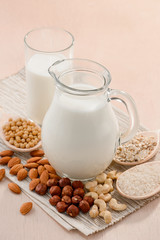 Vegan milk, nuts, beans, cereals