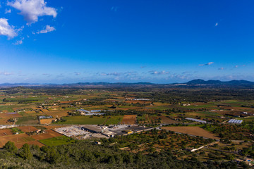 Fototapeta premium Aerial view, Agricultural fields at Porreres, Mallorca, Balearic Islands, Spain