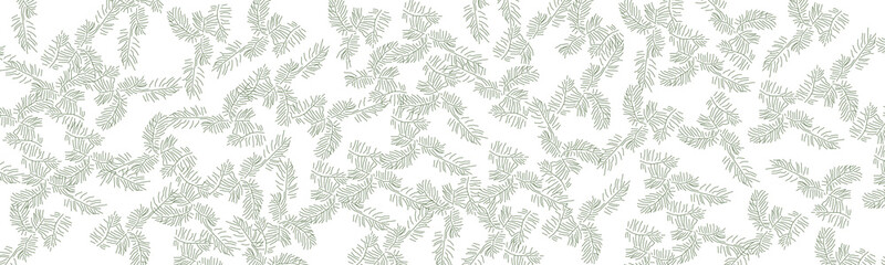 Modern Fir Branches Vector Line Art on white Background.