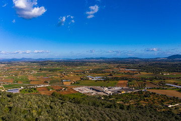 Fototapeta na wymiar Aerial view, Agricultural fields at Porreres, Mallorca, Balearic Islands, Spain