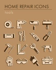 Building, construction and home repair tools icons