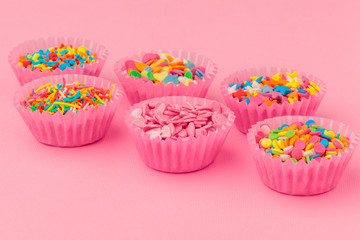 Various sugar sprinkles, Food background with copy space