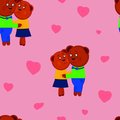  Funny bears dancing. Vector seamless pattern
