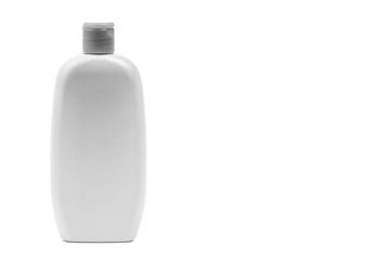 Baby oil or shampoo bottle isolated on white background. Copy Space and Black and White