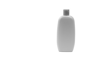 Baby oil or shampoo bottle isolated on white background. Copy Space and Black and White