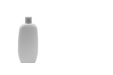Baby oil or shampoo bottle isolated on white background. Copy Space and Black and White