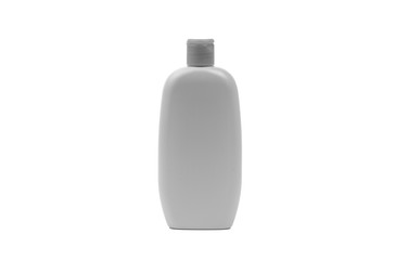 Baby oil or shampoo bottle isolated on white background. Copy Space and Black and White
